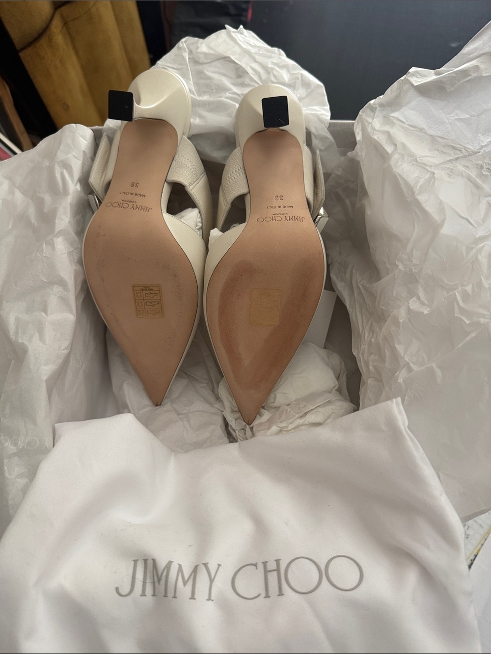 Jimmy Choo Ivory Pointed-Toe Leather Mules with Decorative Buckle - Picture 8 of 9